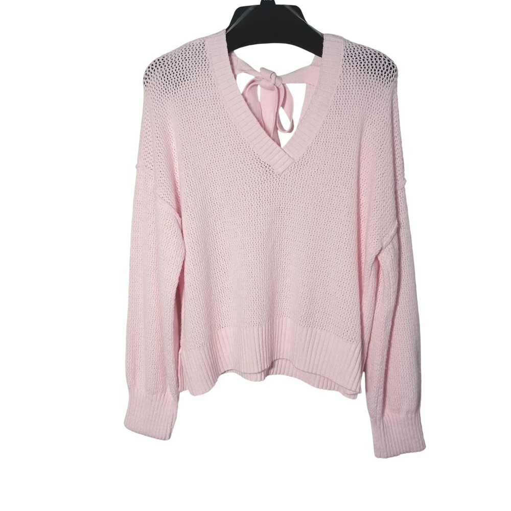 Love Knits NYC Soft Light Pink Breathable Crop Tie Back V-neck Sweater XXL